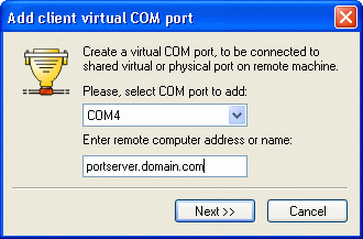 Add client virtual COM port window